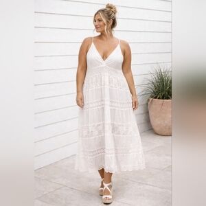Just Love Vintage White Tiered Lace Adj. Strap Boho Maxi Dress Size 1X